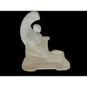 Art Deco 30's Frosted Glass Nude Lady With Music Harp Lamp Base Part